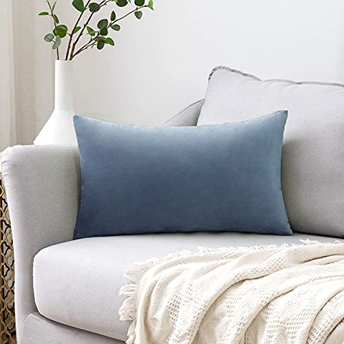 Image of Khooti Velvet 200 TC Cushion Cover Pack Of 1-12 inchX18 inch /30X46 Cm-Ice Blue-Soft Pillow Covers Cushion Case For Sofa Bedroom Living room Chair Car