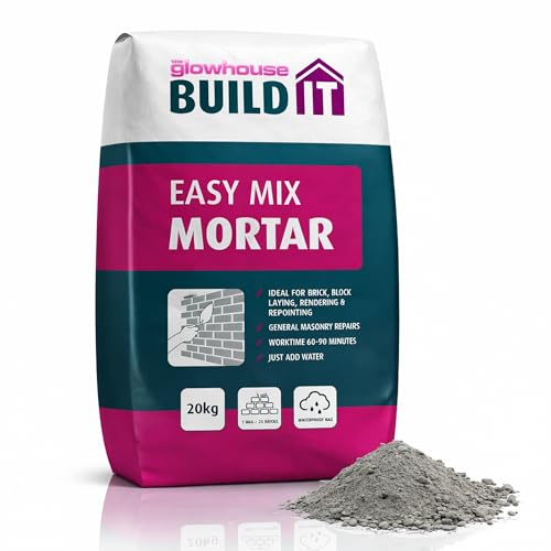 The Glowhouse Easy Mix Mortar Just Add Water Ready Mixed For Brick Block Rendering & Repointing Masonary Repairs Waterproof Bag 20kg