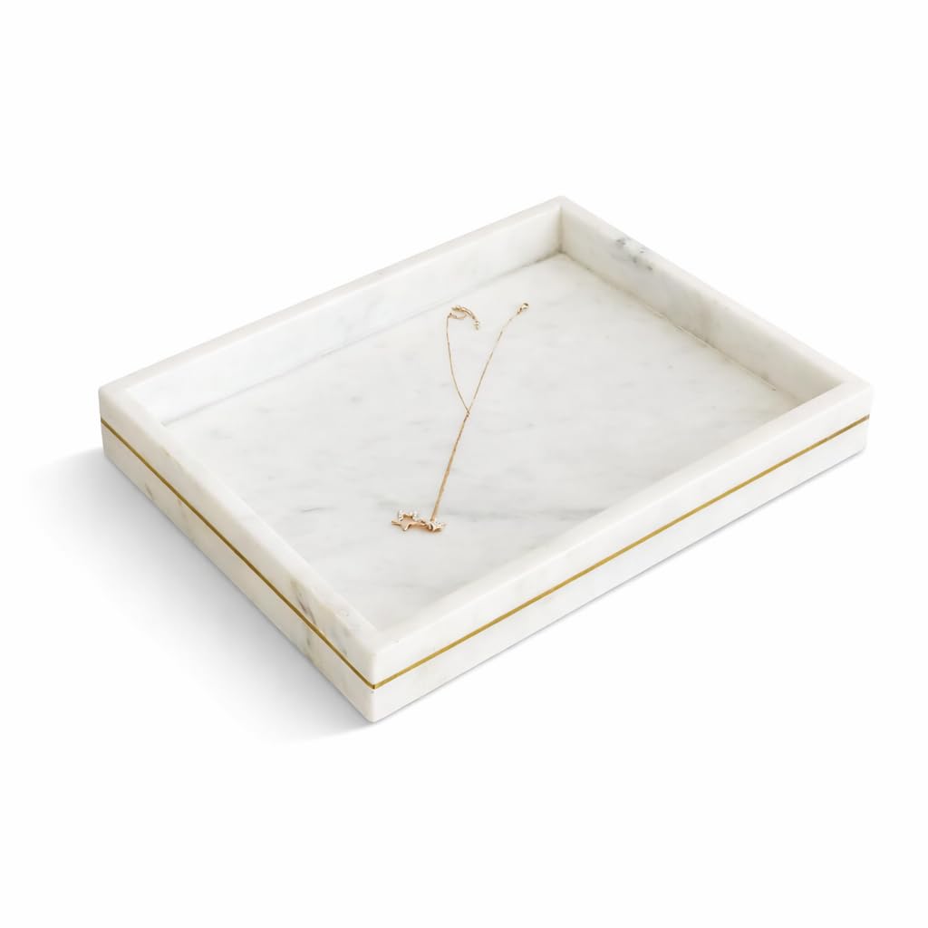 White Marble Vanity Tray with Brush Holder - Handmade -10