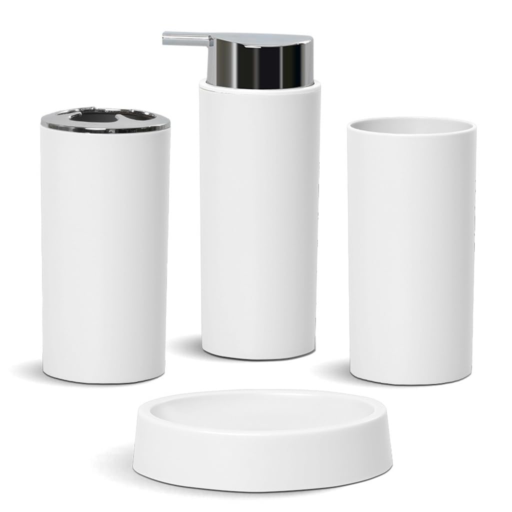 Juego de lavado de baño de 4 piezas con soporte para cepillo de dientes y jabonera pack de 3