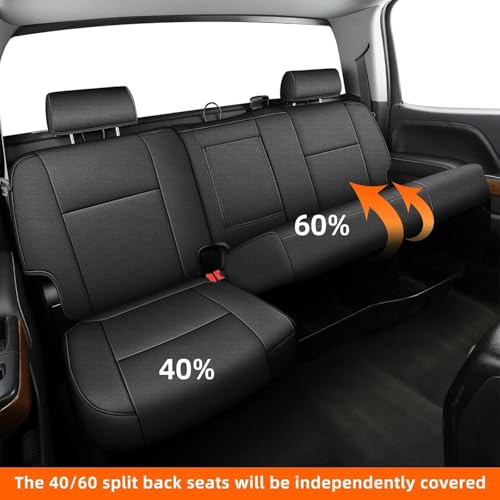 AOMSAZTO Seat Covers for Chevy Silverado GMC Sierra 1500 2007-2013 Crew Cab 2500HD 3500HD 2007-2014, Full Set Coverage for Chevrolet Faux Leather Truck Car Interior Accessories Black - Image 5