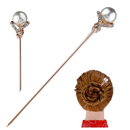 FINGER LOVE Crystalmood LUX Crystal Rhinestone Hair Stick with Large Silver Gray Pearl