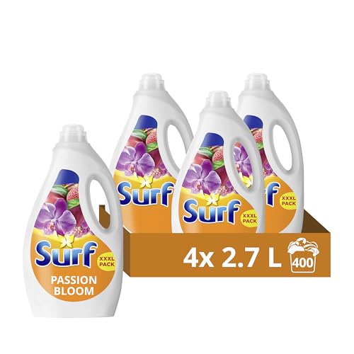 Surf Passion Bloom Laundry Washing Liquid with a joy-infused fragrance with natural essential oils lasting up to 12 hours in wear Detergent for brilliantly clean results 400 washes (4x 2.7 L)