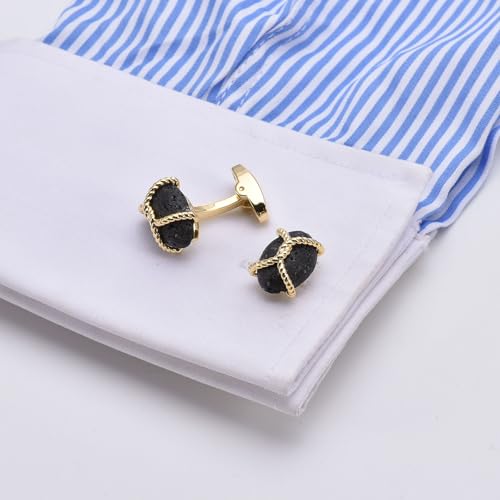 Mancuernillas de piedra lava negra para hombre y mujer miniatura 3