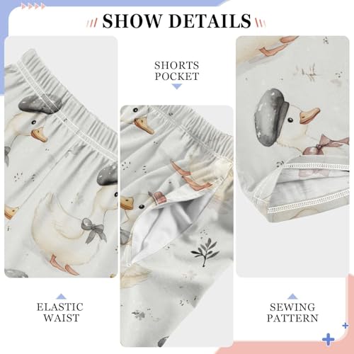 Pajama Bottoms, White Ducks with Hats Sleeping Pant Lounge Wear Pajamas Long Pants Sleepwear Pjs4