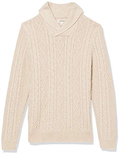 Goodthreads Men's Supersoft Shawl Collar Cable Knit Pullover Sweater, Ivory, Large