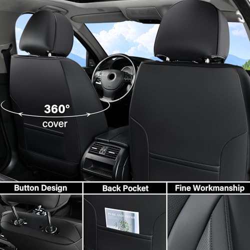 Image of Coverado Waterproof Nappa Leather Car Seat Covers, Automotive Seat Covers,Front Car Seat Cushion & Car Seat Protector, Black Seat Covers Universal Fit for Most Cars, SUVs, Trucks
