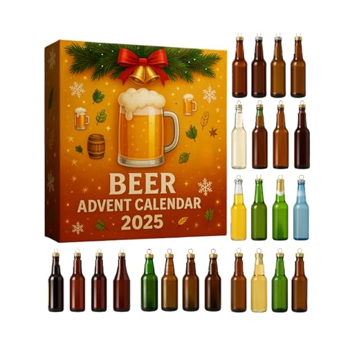 24-Pack Beer Lover's Christmas Advent Calendar Box Set - 2D Flat Festive Holiday Countdown Calendar with 24 Unique Surprise Gifts for Men, Women, Adults - Fun & Festive Themed Party Box for December