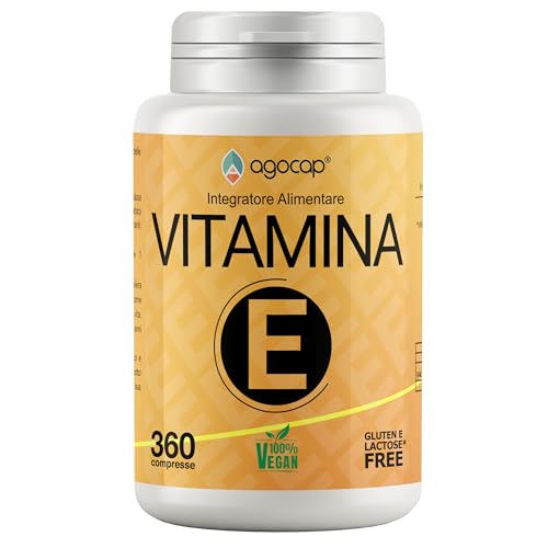 Immagine prodotto: Vitamina E, 360 compresse | Prodotto in Italia, alto dosaggio | Vitamina E pura, massimo dosaggio consentito dalla normativa Italiana | Agocap, integratore vitamina e, tocoferolo puro