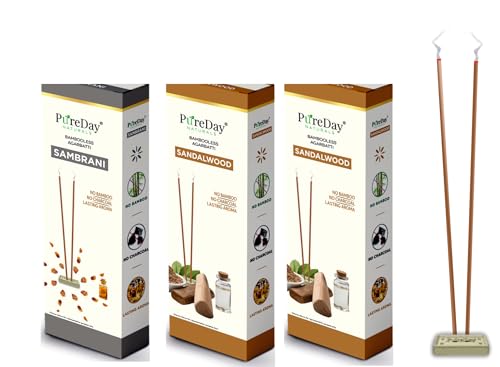 PureDay Bambooless Agarbatti | 200 Dhoop Sticks | Pack of 3 | San...