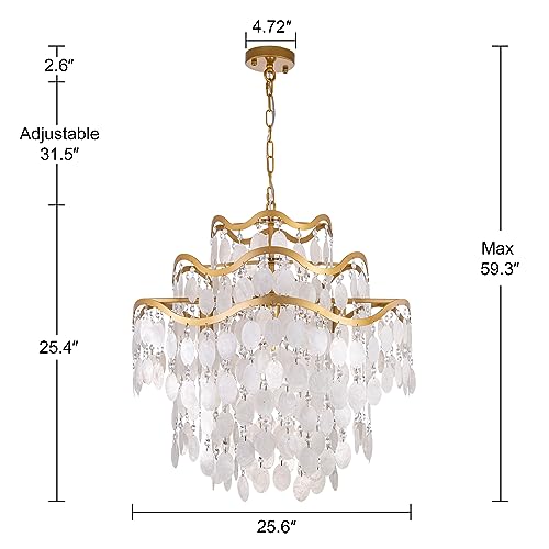 TOCHIC Capiz Shell Chandelier, 6 Lights Gold Coastal Chandeliers for Dining Room, Modern Seashell Ceiling Light Fixture with Crystal Beads for Living Room, Bedroom, Entryway, D-25.6" - Image 5