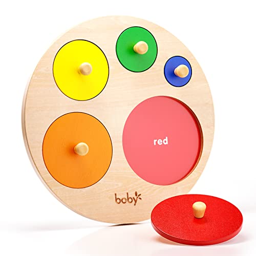 Image of Boby Montessori Multiple Circle Puzzle Board, Knob Wooden Puzzle, Geometric Shape Puzzle Early Education Material Sensorial Toy for Toddler Shape & Color Sorter (Multiple Circle Puzzles)