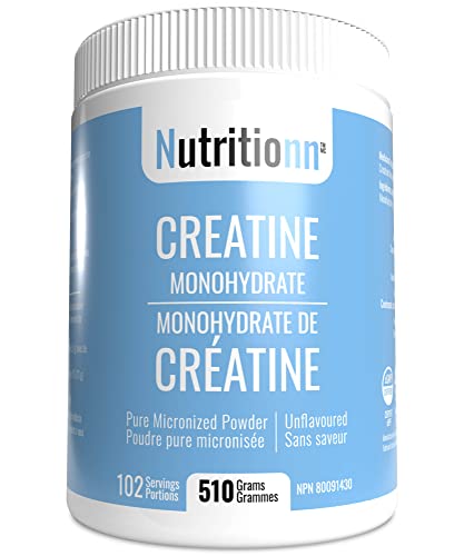 Creatine Monohydrate Powder 510 Grams - Made in Canada - 102 Servings - Increases Muscle, Strength, Performance - Unflavoured Micronized Supplement for Men and Women - Third-Party Tested - Nutritionn