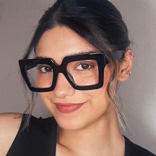 Image of Mirkcittle Eyeglasses Oversized Blue Light Glasses for Women Men Square Fashion Thick Glasses Non-Prescription Black Glasses
