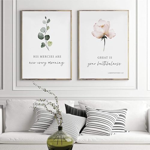 Tableaux verset biblique Lamentations 3:23 affiche florale encadrée - 2