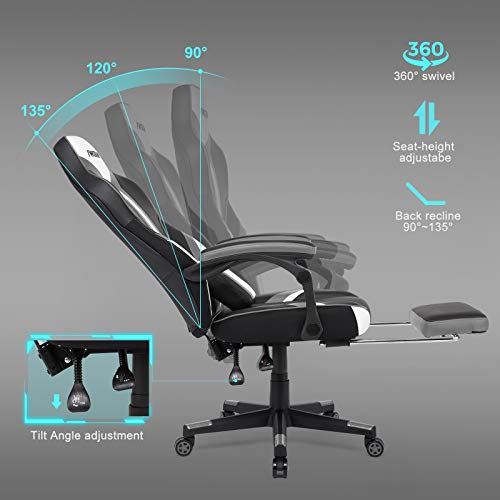 Sedia da Gioco da Corsa Sportiva, Ergonomica da Ufficio Con Schienale Alto, Cuscino Lombare Messaggiante, Girevole Con Poggiapiedi (Grigio) - Sedia gaming - Immagine 4