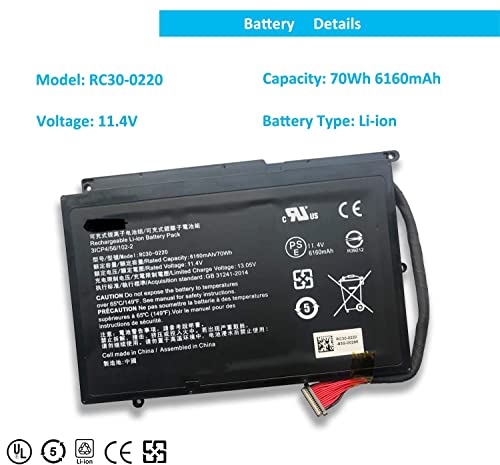 Image of WISTAR RC30-0220 Laptop Battery Compatible with Razer Blade Pro 17 inch (2017) i7-7700HK GTX 1060 RZ09-0220 RZ09-02202 Series Notebook 11.4V 70Wh 6160mAh