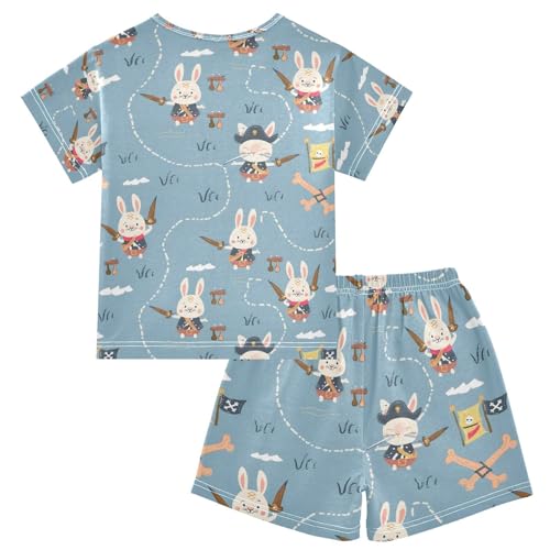 ALAZA Rabbit Bunny Pirate Pajamas Set Short Sleeve Cotton Sleepwear Summer Pjs 2 Piece 5-14Y2