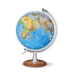 DP 4029 Leuchtglobus: Großer Leuchtglobus 40 cm Durchm., Doppelbild, verchromter Meridian, Echtholzfuß: Kartenbild: Phys./Polit (Klassischer Globus)