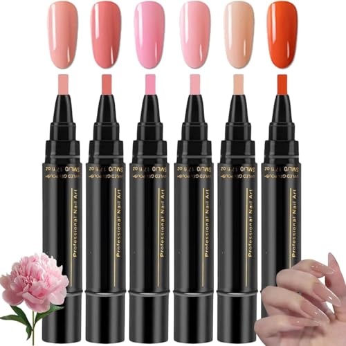 Nail Polish Pens, 3 in 1 Gel Nail Polish Pen Set, 36 Color Nail Polish Gel Pen 8 ml, Quick Dry One Step Nail Gel Pen, DIY Nail Arts for Home and Professional Manicure (6 PCS) (B)