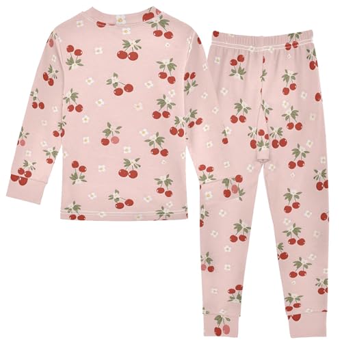 Flowers Cherry Cute Simple Pattern Cute Pajama Sets Long Sleeve Top and Pants, Snug Fit Sleepwear for Night Wears2