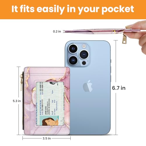 small wallet women, RFID thin wallet for women, thin ladies credit card holder (Pink Marble 1)3