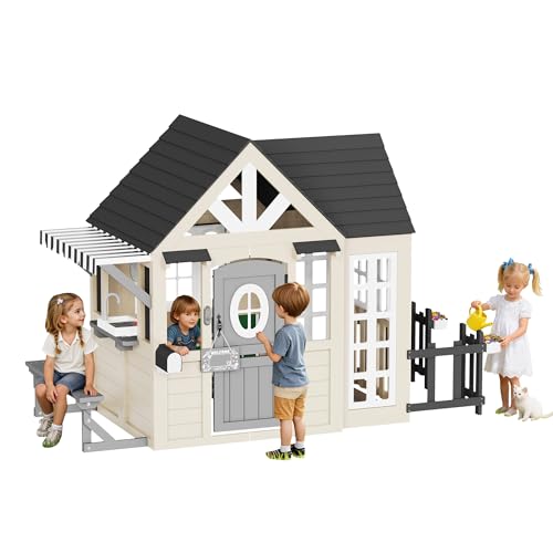 Albott Kids Outdoor Wooden Playhouse Kitchen Set, Mailbox &