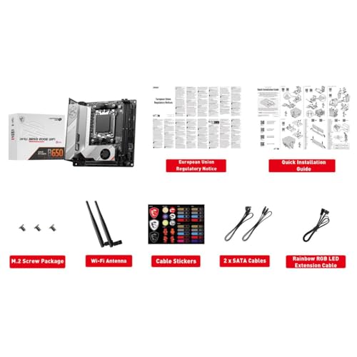 Image of MSI MPG B650I Edge WiFi Gaming Motherboard (AMD Ryzen 9000 /8000 /7000 Series Processors, AM5, DDR5, PCIe 4.0, M.2, SATA 6Gb /s, USB 3.2 Gen 2, HDMI, Wi-Fi 6E, Bluetooth 5.3, 2.5Gbps LAN, Mini-ITX)