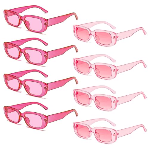 Matcheck 8 Pack Retro Rectangle Sunglasses for Women Retro 90s Square Glasses Vintage Pink Y2K Womens Aesthetic Accessories