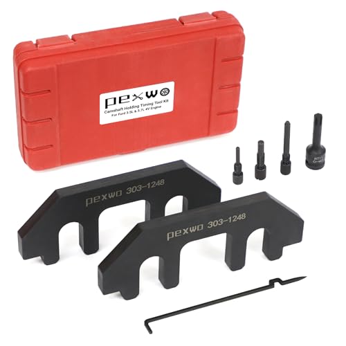 pexwo 303-1248 Camshaft Holding Tool -Timing Tool Kit- for Ford 3.5L & 3.7L 4V Engines - Includes Chain Tensioner Tool 3 Crank Pin Alignment Set for Blocking The Crankshaft - Portable Storage Case