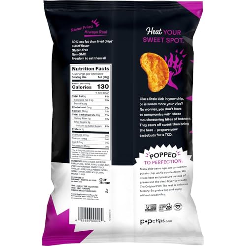 Popchips Potato Chips, Sweet Heat, 5.0 Oz Share Bags, Gluten Free, Salty Snacks for Adults and Children, Non-GMO, Vegan, Kosher (Pack of 12)