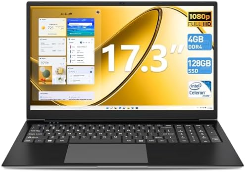 SGIN 17 Inch Laptops, Laptop Computer with 1920 * 1080 IPS Display, 4GB RAM 128GB SSD with Intel Celeron Quad Core Processor, Mini HDMI, Webcam, Bluetooth, 512GB Expansion, Wi-Fi