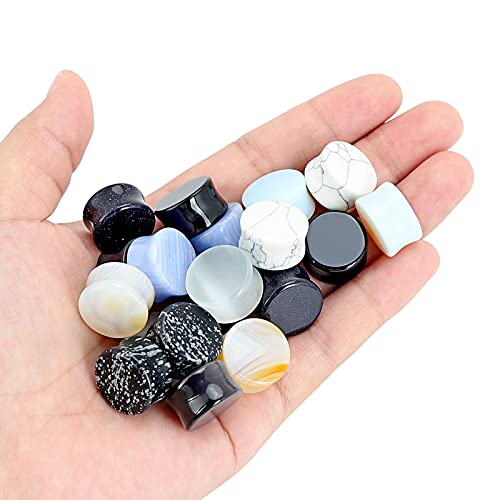 Qmcandy 10 Pairs-12 Pairs Natural Stone Ear Plugs Double Flare Saddle Stretching Gauges Expander 2G-5/8 inch2