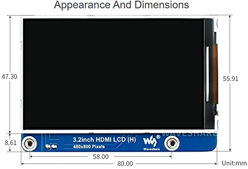 Image of waveshare 3.2inch IPS LCD Display (H) for Raspberry Pi 4B /3B+ /3B /2B /Zero /Zero W /Zero WH and Jetson Nano and Windows 11 /10 /8.1 /8 /7, 480x800 Pixel, Adjustable Brightness, No Touch