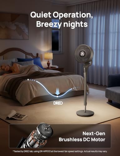 Image of DREO Fan for Bedroom, 2026 Upgraded, 90ft Airflow, Quiet Fan, 90 Oscillating Standing Fan for Whole Room, DC Motor, 8+H Speeds, 3 Modes, 38-42'' Adjustable Height, 8H Timer, 105 Manual Vertical
