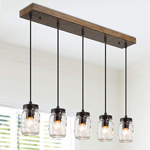 Lustre de ferme suspendu en verre et métal finition imitation bois