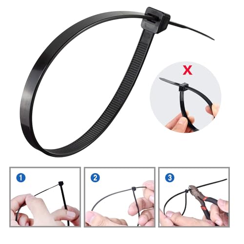 1200 Pack Cable Ties, Black Zip Ties with UV Resistant, Various Sizes 250/200/150/100mm and Width 3.6/2.5mm, Plastic Heavy Duty Nylon Small Zip Self Locking for Tidy Wires Indoor and Outdoor