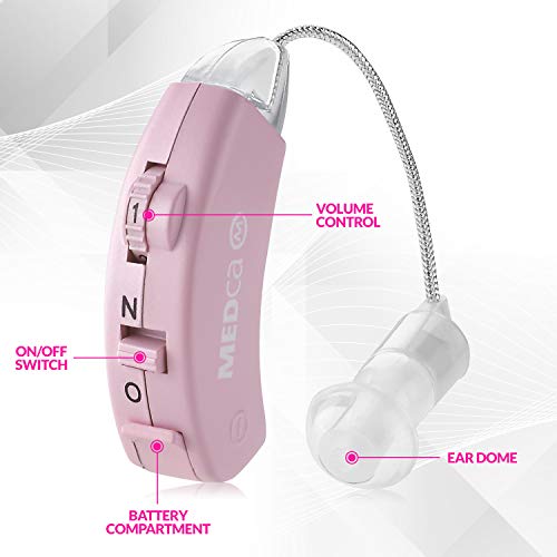 Digital Hearing Amplifier - Set Of 2 - Best Hearing Amplifiers That Fit Comfortable Behind The Ear For Women, Small & Discreet Bte Personal Sound Amplifier Pair (Pink) #TOP3