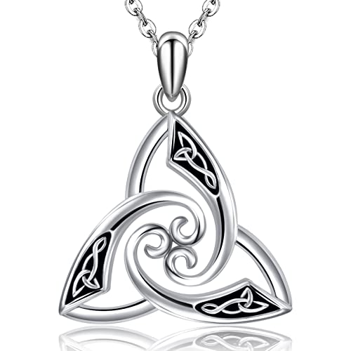 CHIC ARTSY 925 Sterling Silver Irish Trinity Celtic Knot Necklaces Oxidized Good Luck Triskele Celtic Knot Fine Jewelry Goddess Of The Moon Pendants Necklace For Women Grandma, Mom, Aunt, Sister, Niece
