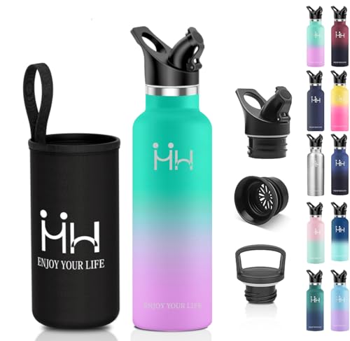 水筒 750ml 保冷 保温 真空断熱 スポーツドリンク 炭酸対応 ステンレス 直飲み スクリュータイプ 漏れ防止 軽量 洗いやすい 広口 持ち運び 漏れ防止 bpaフリー 子供 女の子 大人 アウトドア 運動会 可愛い(フォレストグリーン×バイオレット)