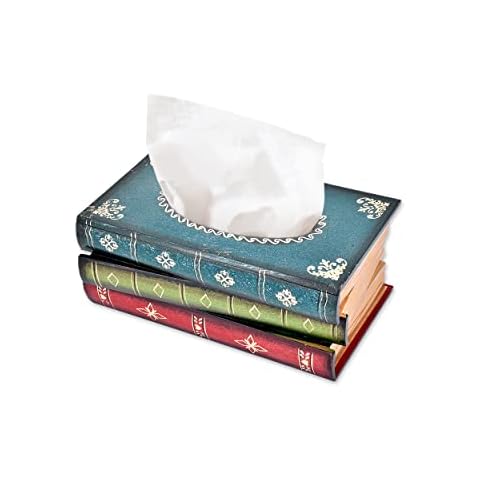 DSstyles Caja de pañuelos Libro Retro Tissue de Madera Titular de Papel de Almacenamiento de Tejidos para decoración del hogar - Azul Cover