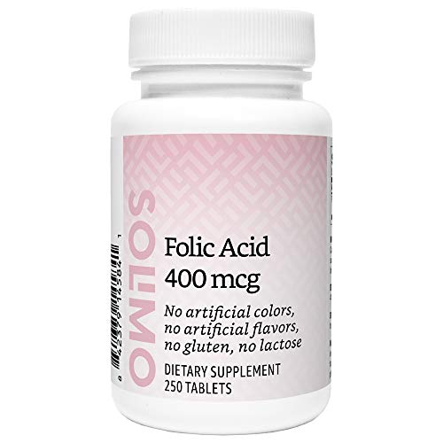 Amazon Brand - Solimo Folic Acid 400 mcg, 250 Tablets, More Than Eight Month Supply