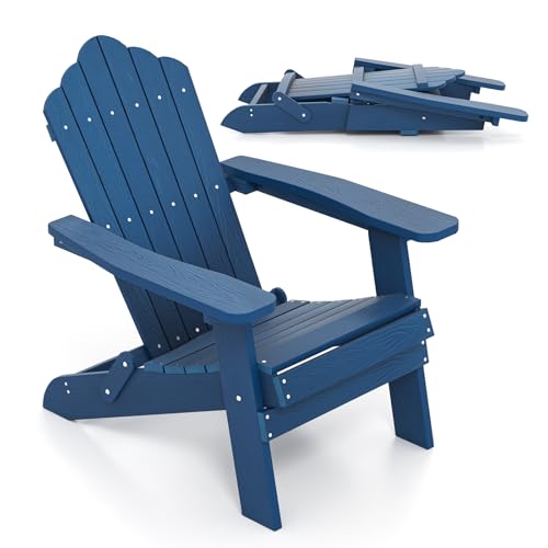 COSTWAY Adirondack Chair Weather Resistant HIPS Garden Chair Outdoor Armchair Adirondack Lounger Patio Chairs Furniture for Fire Pit Beach Deck and Poolside (without Cup Holder Navy)