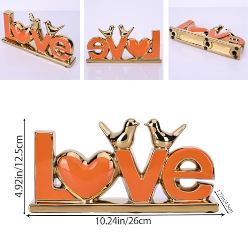 Escultura Decorativa Cerámica Amor Naranja y Dorado miniatura 6
