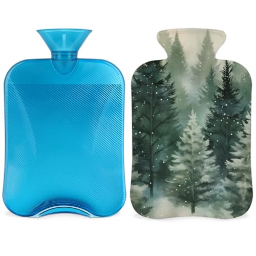 Hot Water Bottle with Soft Cover,2L Bright Christmas Tree Hot Water Bag for Hot and Cold Compress, Hand Feet Warmer, Rubber Hot or Cold Water Bottle Halloween Christmas Decorations