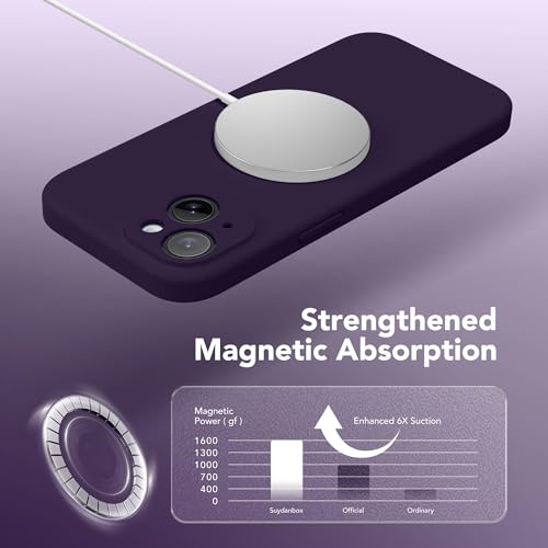 Image of Magnetic for iPhone 14 Case, Compatible with MagSafe, [Full Camera Protection] [Screen Protector] Silicone Shockproof Protective Phone Case for iPhone 14 6.1 inch, Deep Purple