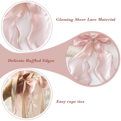 Image of HASTHIP Pink Bow Lace Curtain Tiebacks 2PCS Sheer Lace Curtain Holdbacks with Ruffle Edges, Decorative Bow Curtain Ties Backs for Bedroom, Living Room & Nursery Drapes