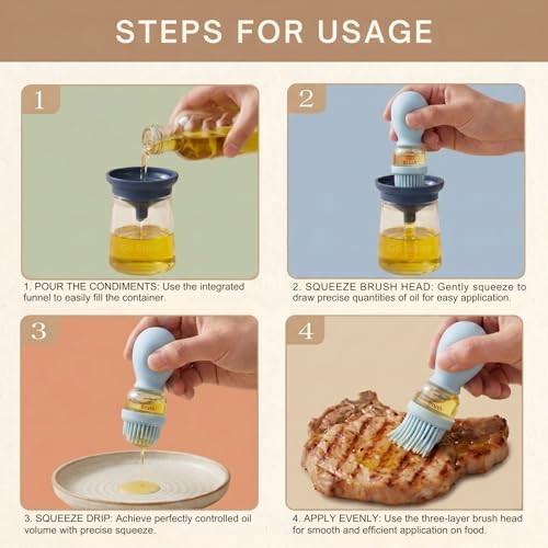 Image of GO STORE Glass Olive Oil Dispenser Bottle with Silicone Brush Droper Silicone Dropper Measuring Oil Dispenser Bottle for Kitchen Cooking Baking BBQ (180 Ml)
