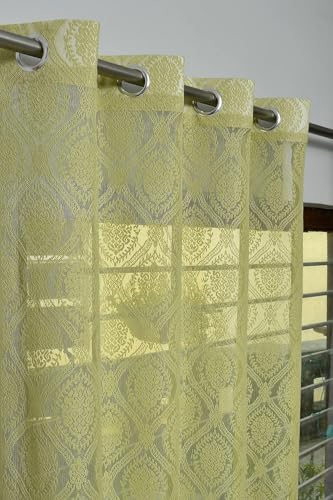 Galaxy Home Decor Premium Sheer Net Damas Design Transparent Curtains for Window 6 Feet, Pack of 1, Green