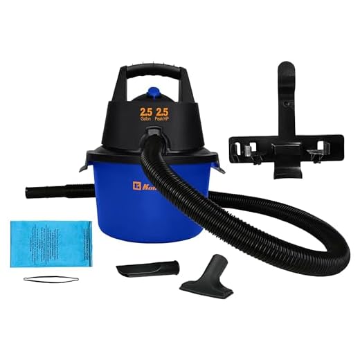 Koblenz WD-2.5 L Portable Wet/Dry, 2.5 Gallon 2.5HP Wall Mountable Vacuum, Blue+Black, 5 Year Warranty